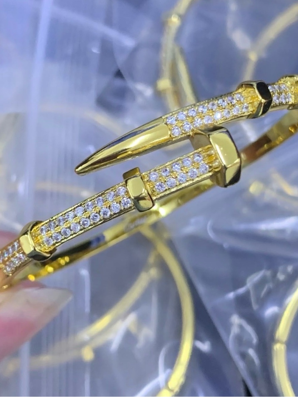 18K Gold Pave Nail Cuff Bracelet in Gold